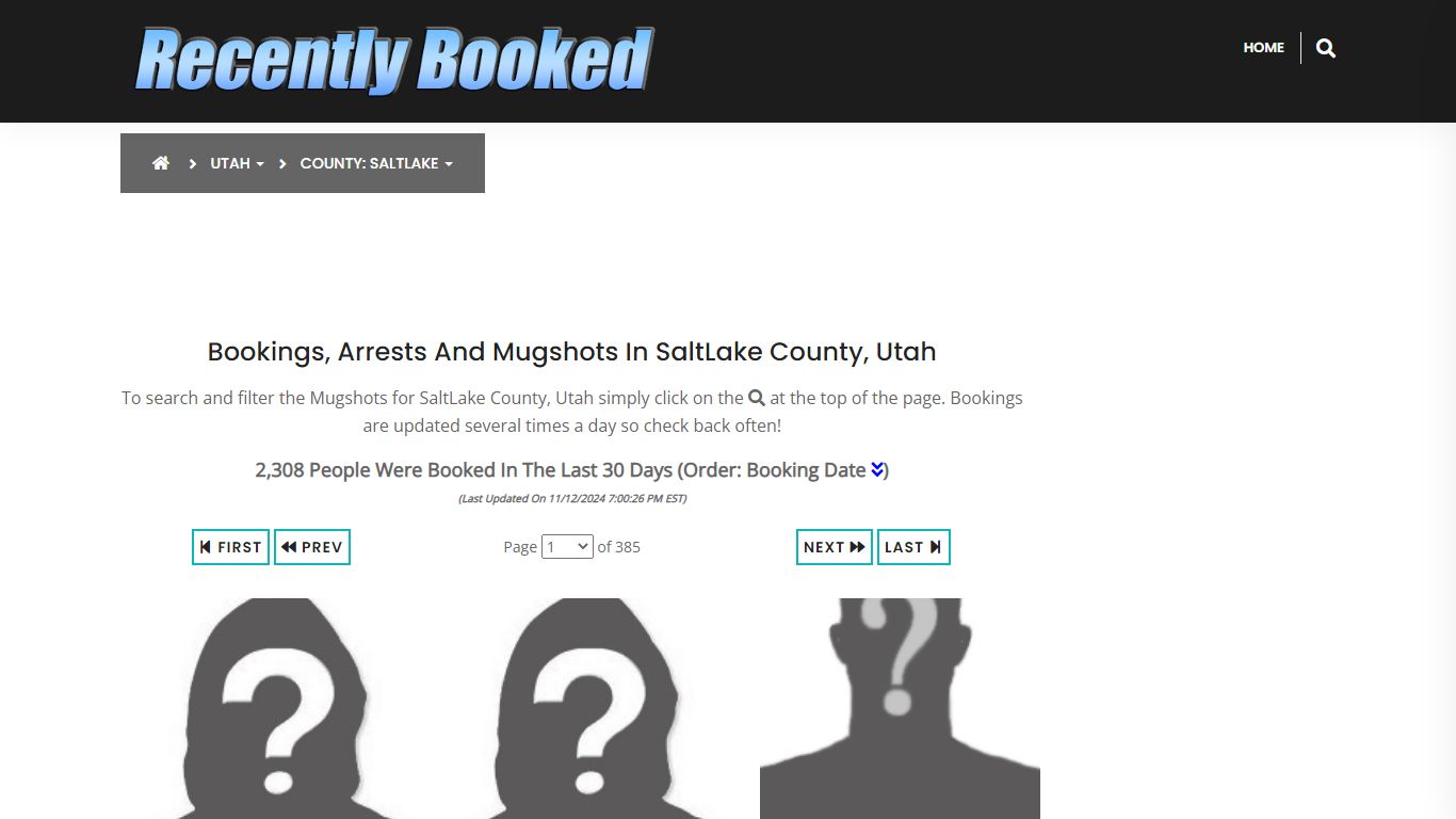 Bookings, Arrests and Mugshots in SaltLake County, Utah - Recently Booked