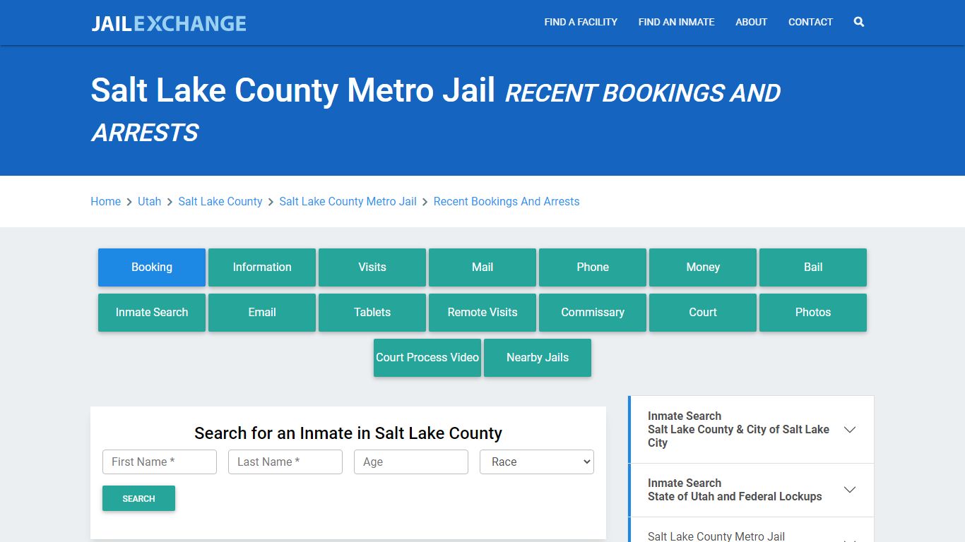 Salt Lake County Metro Jail Recent Bookings And Arrests