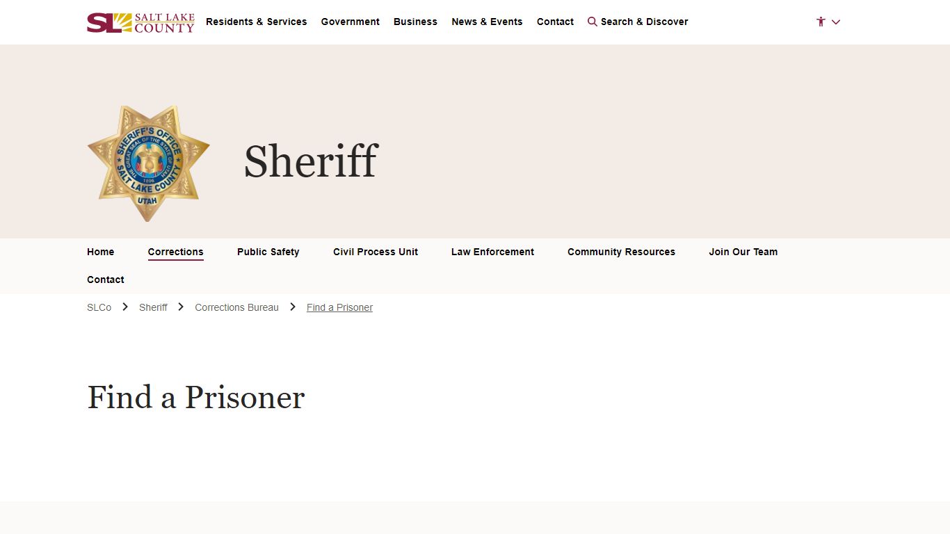 Find a Prisoner - Sheriff | Salt Lake County