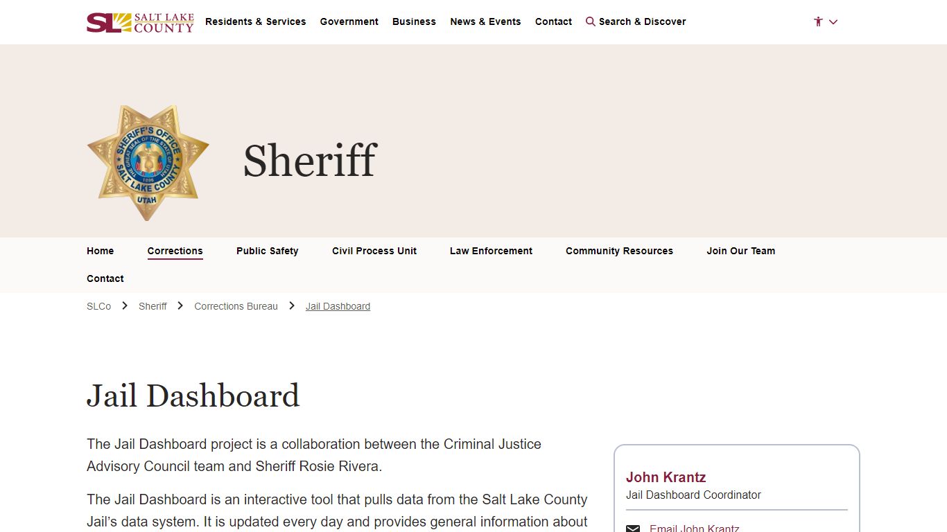 Jail Dashboard - Sheriff | Salt Lake County